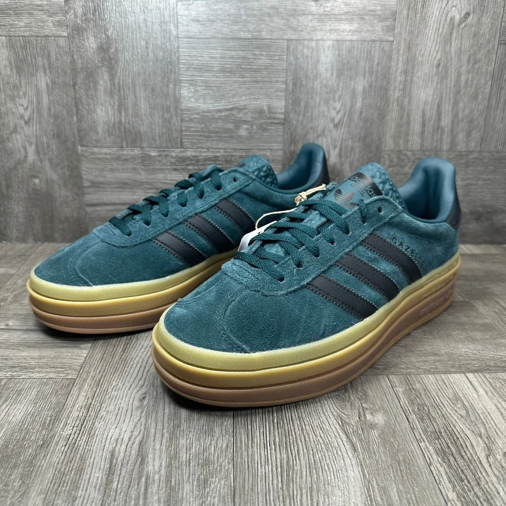 Adidas Gazelle Bold Women 9 Green Suede Platform Gum Sole NEW JQ3583